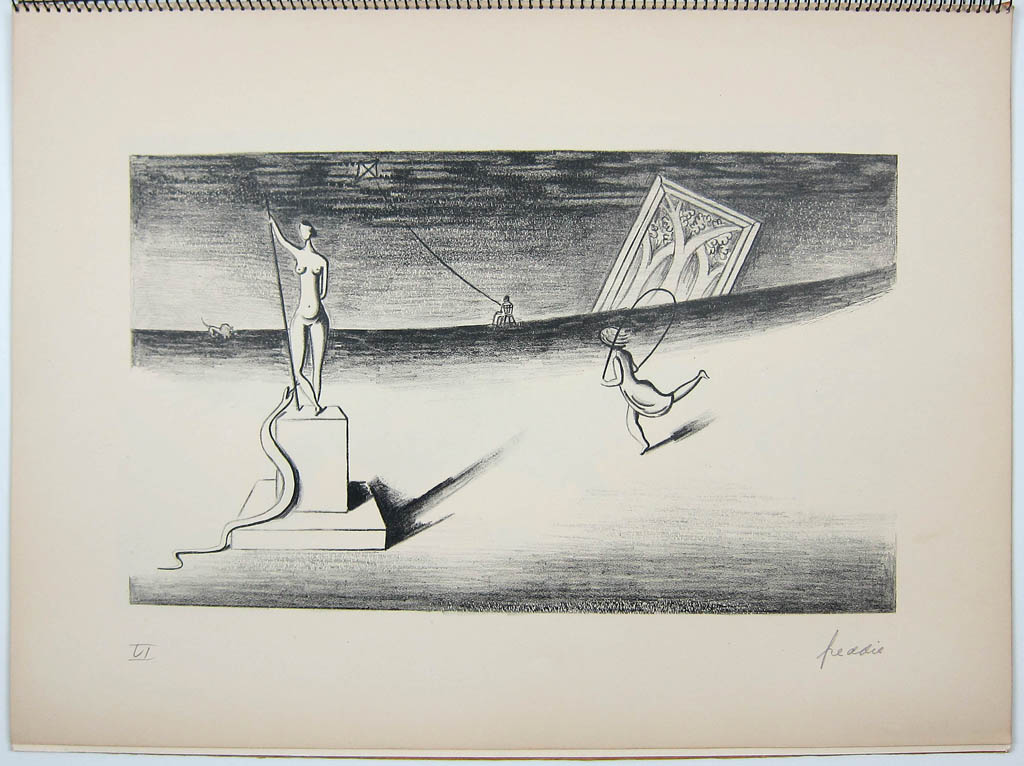 Wilhelm Freddie - 8 surrealistiske litografier - plate six - 1934 bound portfolio of eight original lithographs with text